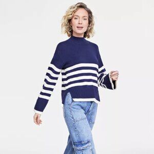 On 34th Women's Mock Neck Sailor-Stripe Sweater